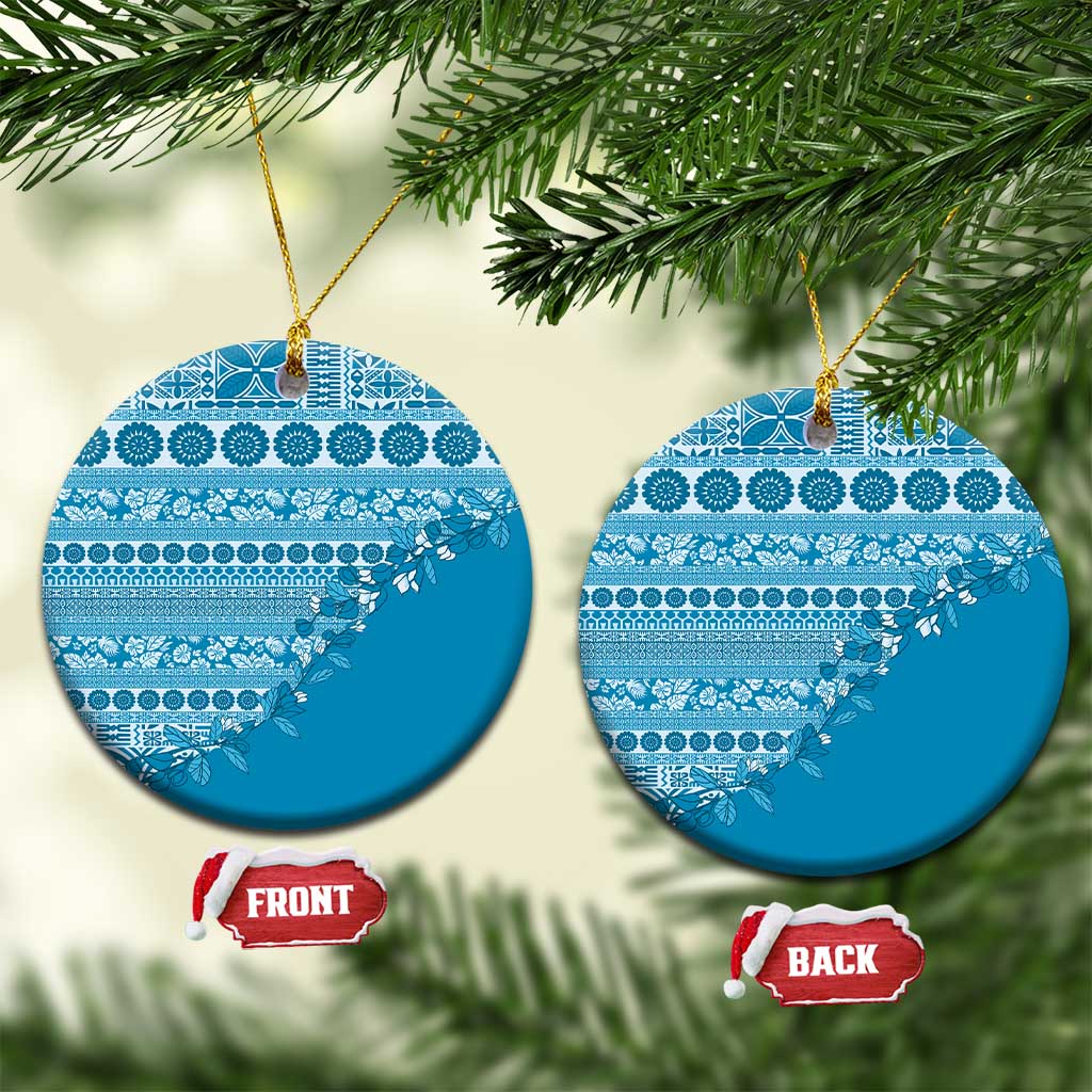 Fiji Marau na Kerisimasi Ceramic Ornament Aqua Tagimoucia Tapa Masi Tribal LT9 Circle Aqua - Polynesian Pride