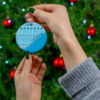 Fiji Marau na Kerisimasi Ceramic Ornament Aqua Tagimoucia Tapa Masi Tribal LT9 - Polynesian Pride
