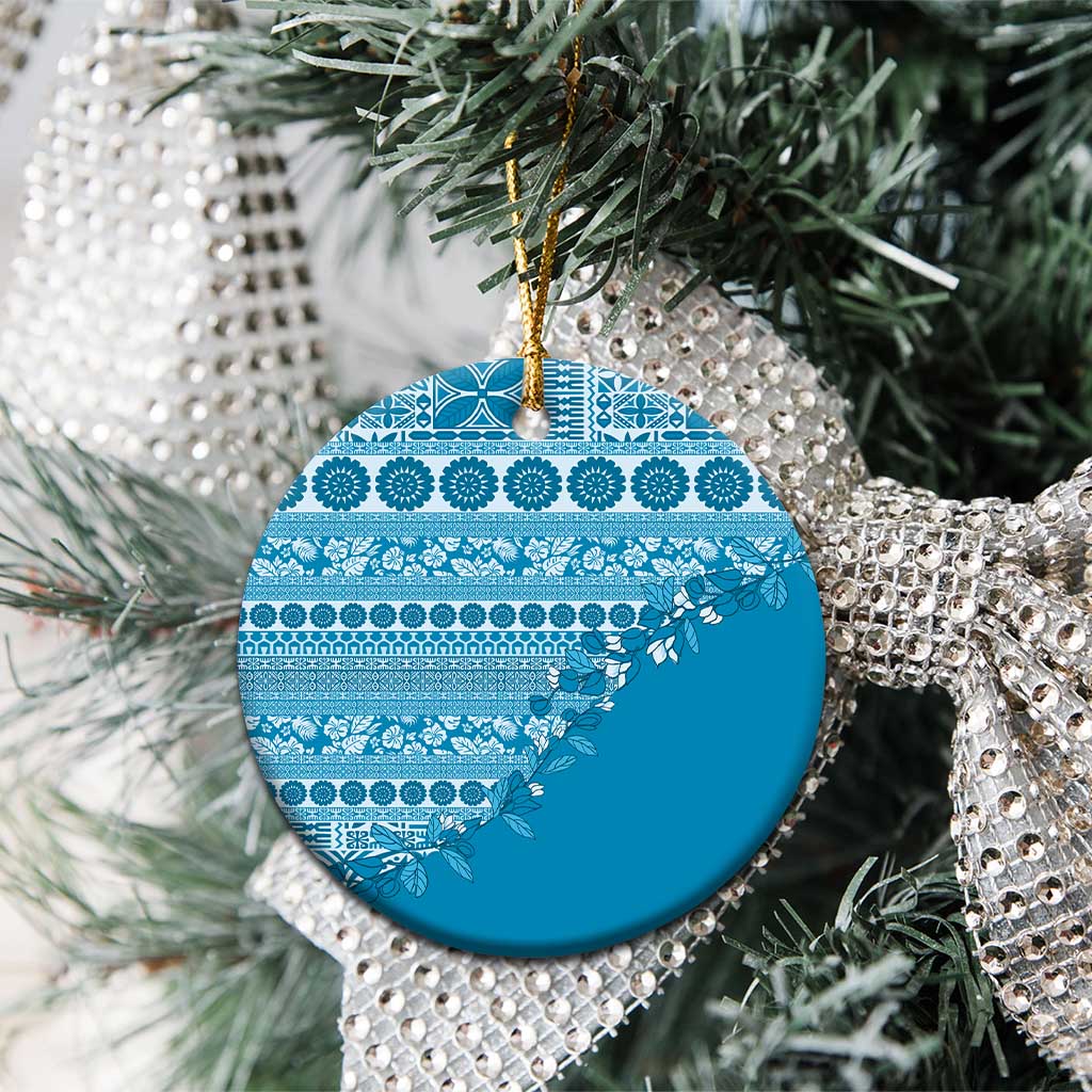 Fiji Marau na Kerisimasi Ceramic Ornament Aqua Tagimoucia Tapa Masi Tribal LT9 - Polynesian Pride