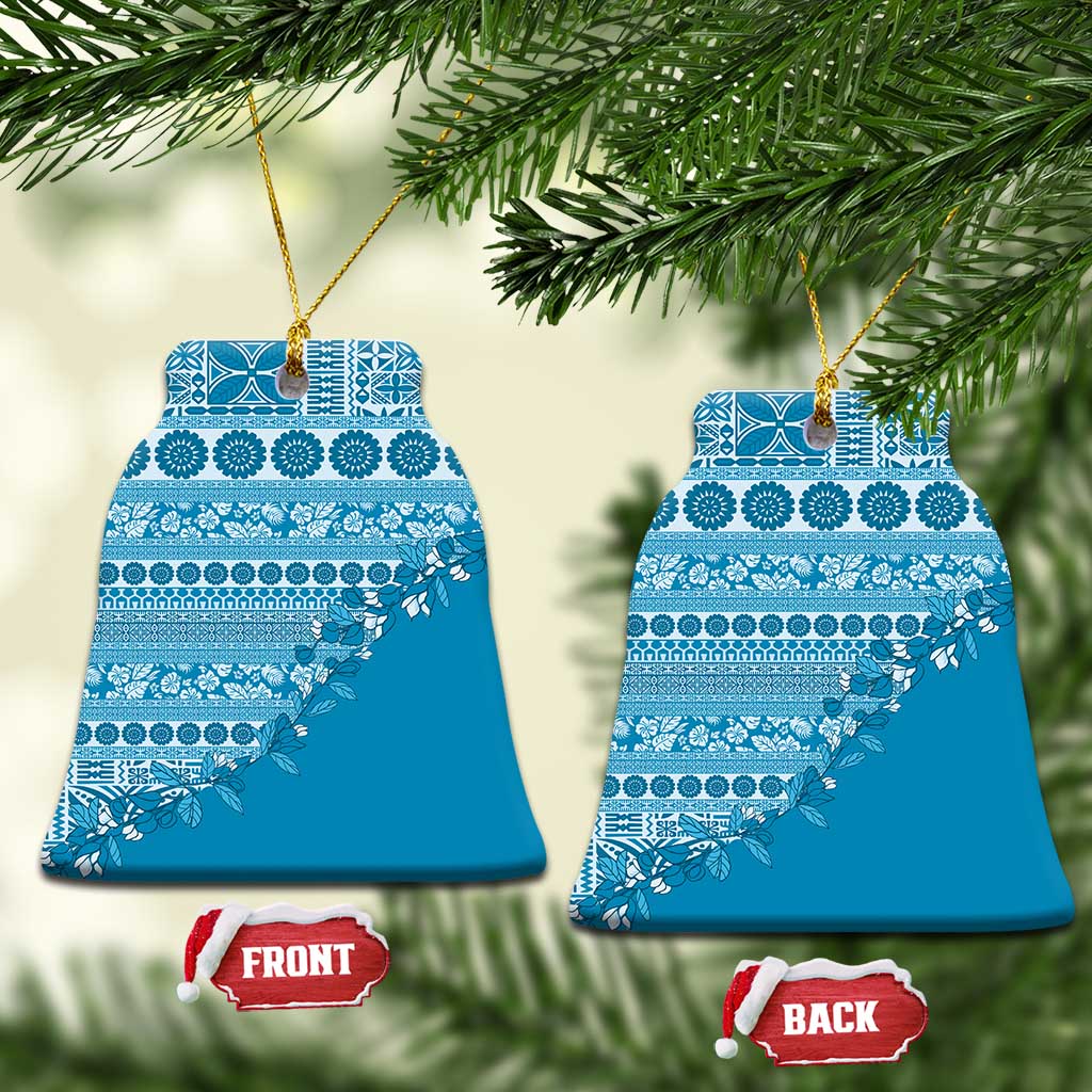 Fiji Marau na Kerisimasi Ceramic Ornament Aqua Tagimoucia Tapa Masi Tribal LT9 Bell Flake Aqua - Polynesian Pride