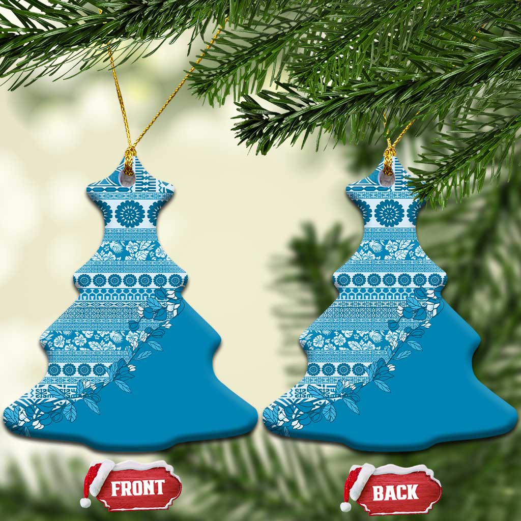 Fiji Marau na Kerisimasi Ceramic Ornament Aqua Tagimoucia Tapa Masi Tribal LT9 Christmas Tree Aqua - Polynesian Pride