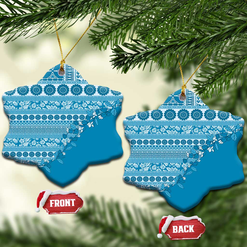 Fiji Marau na Kerisimasi Ceramic Ornament Aqua Tagimoucia Tapa Masi Tribal LT9 Snow Flake Aqua - Polynesian Pride