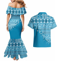 Fiji Marau na Kerisimasi Couples Matching Mermaid Dress and Hawaiian Shirt Aqua Tagimoucia Tapa Masi Tribal - Polynesian Pride
