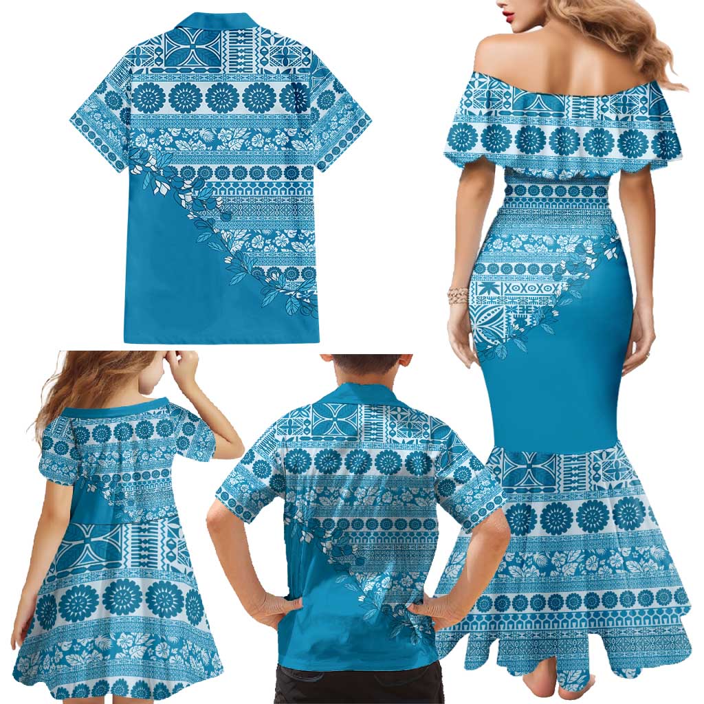 Fiji Marau na Kerisimasi Family Matching Mermaid Dress and Hawaiian Shirt Aqua Tagimoucia Tapa Masi Tribal - Polynesian Pride