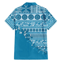 Fiji Marau na Kerisimasi Family Matching Off The Shoulder Long Sleeve Dress and Hawaiian Shirt Aqua Tagimoucia Tapa Masi Tribal - Polynesian Pride