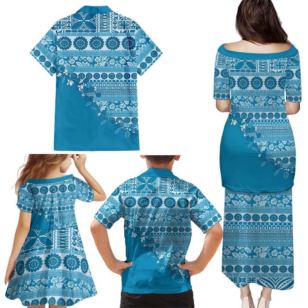 Fiji Marau na Kerisimasi Family Matching Puletasi and Hawaiian Shirt Aqua Tagimoucia Tapa Masi Tribal - Polynesian Pride