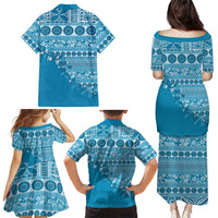 Fiji Marau na Kerisimasi Family Matching Puletasi and Hawaiian Shirt Aqua Tagimoucia Tapa Masi Tribal - Polynesian Pride
