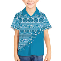 Fiji Marau na Kerisimasi Family Matching Puletasi and Hawaiian Shirt Aqua Tagimoucia Tapa Masi Tribal - Polynesian Pride