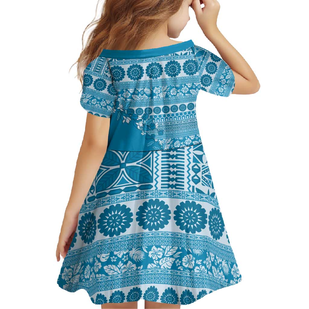 Fiji Marau na Kerisimasi Family Matching Short Sleeve Bodycon Dress and Hawaiian Shirt Aqua Tagimoucia Tapa Masi Tribal - Polynesian Pride