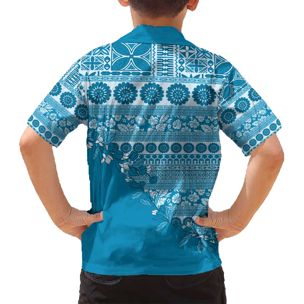 Fiji Marau na Kerisimasi Family Matching Summer Maxi Dress and Hawaiian Shirt Aqua Tagimoucia Tapa Masi Tribal - Polynesian Pride