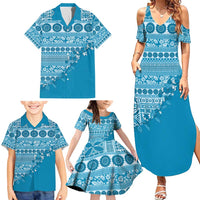 Fiji Marau na Kerisimasi Family Matching Summer Maxi Dress and Hawaiian Shirt Aqua Tagimoucia Tapa Masi Tribal - Polynesian Pride