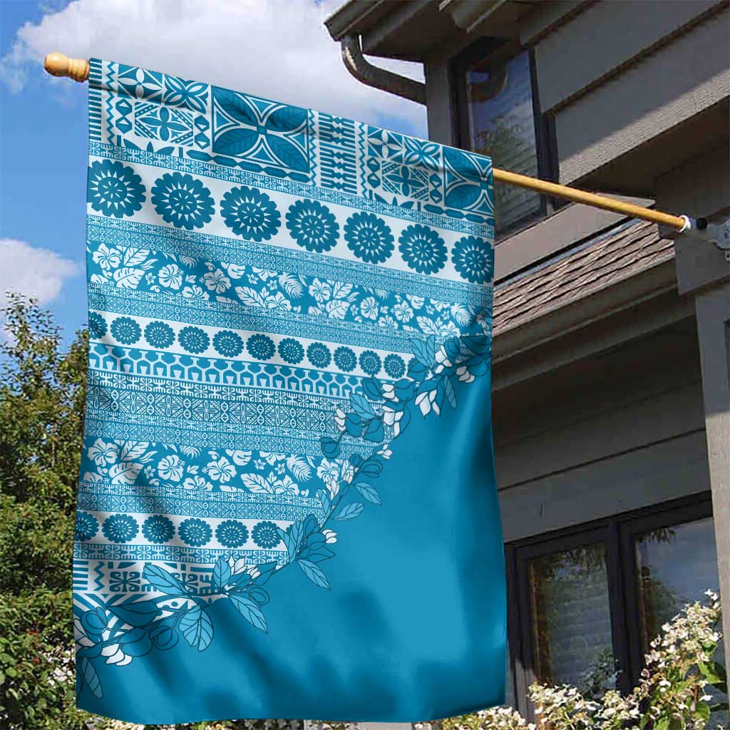 Fiji Marau na Kerisimasi Garden Flag Aqua Tagimoucia Tapa Masi Tribal - Polynesian Pride