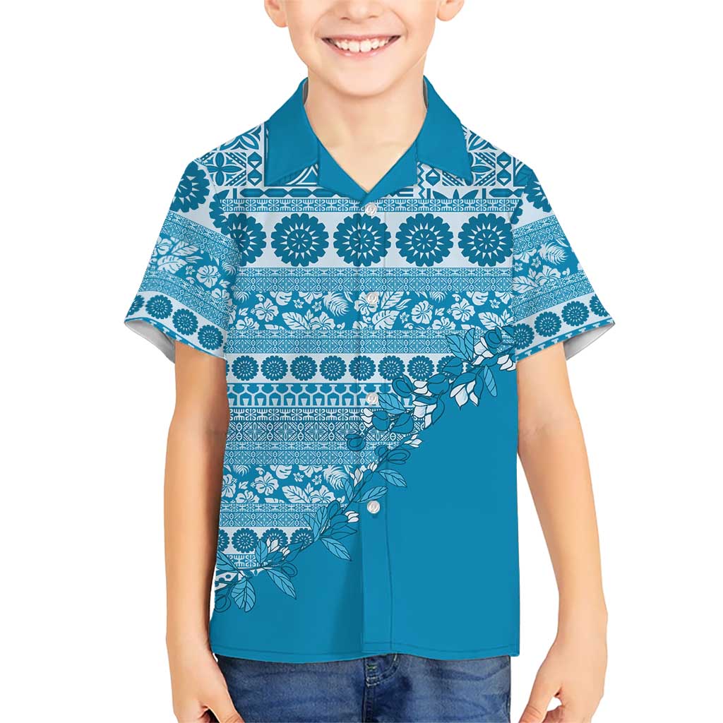 Fiji Marau na Kerisimasi Kid Hawaiian Shirt Aqua Tagimoucia Tapa Masi Tribal LT9 Kid Aqua - Polynesian Pride