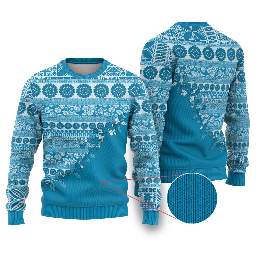 Fiji Marau na Kerisimasi Ugly Christmas Sweater Aqua Tagimoucia Tapa Masi Tribal - Polynesian Pride