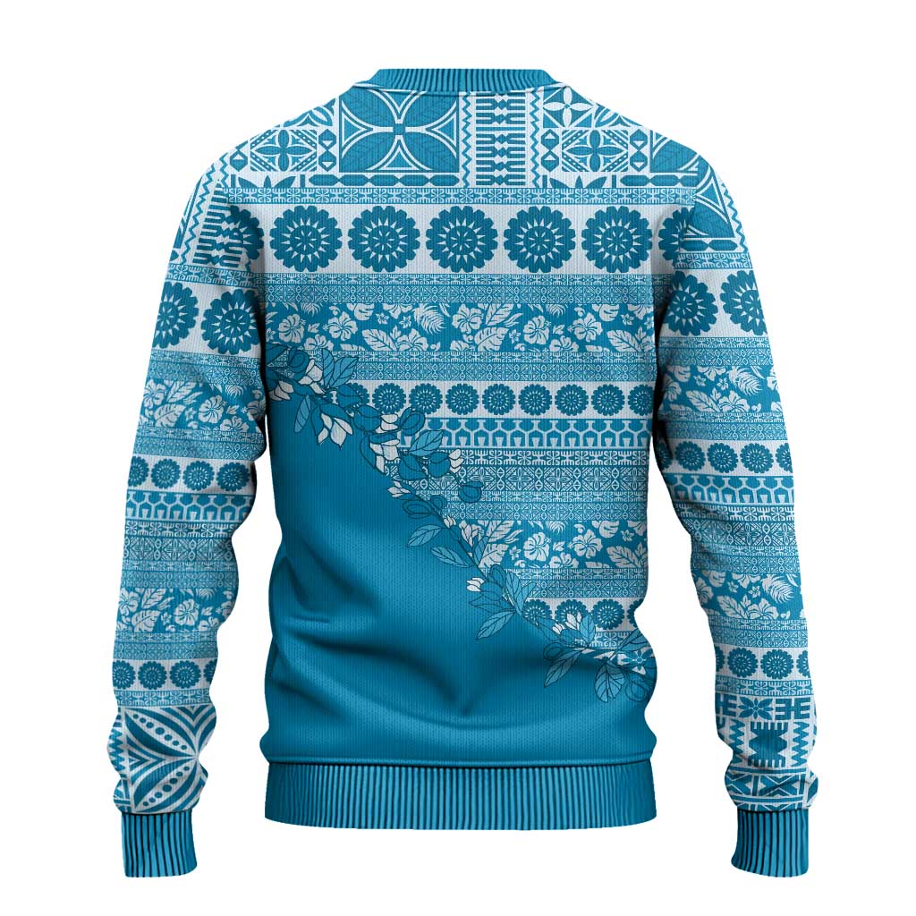 Fiji Marau na Kerisimasi Ugly Christmas Sweater Aqua Tagimoucia Tapa Masi Tribal - Polynesian Pride