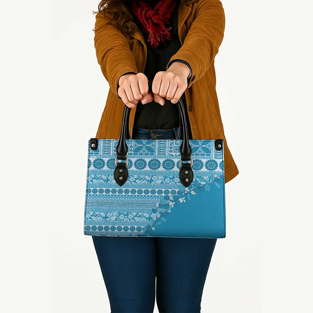 Fiji Marau na Kerisimasi Leather Bag Aqua Tagimoucia Tapa Masi Tribal - Polynesian Pride