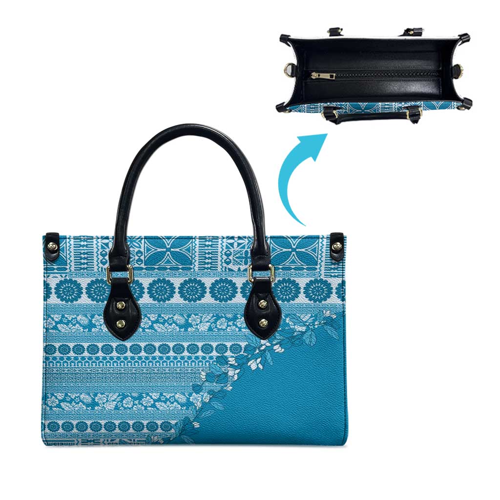 Fiji Marau na Kerisimasi Leather Bag Aqua Tagimoucia Tapa Masi Tribal - Polynesian Pride