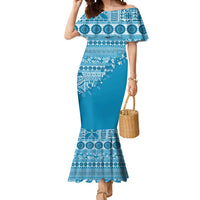 Fiji Marau na Kerisimasi Mermaid Dress Aqua Tagimoucia Tapa Masi Tribal - Polynesian Pride