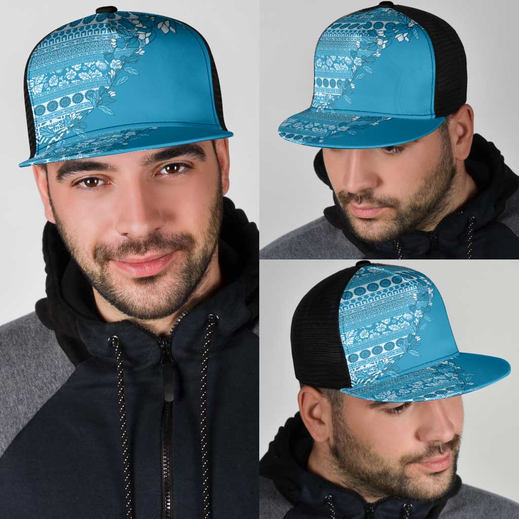 Fiji Marau na Kerisimasi Mesh Trucker Cap Aqua Tagimoucia Tapa Masi Tribal - Polynesian Pride