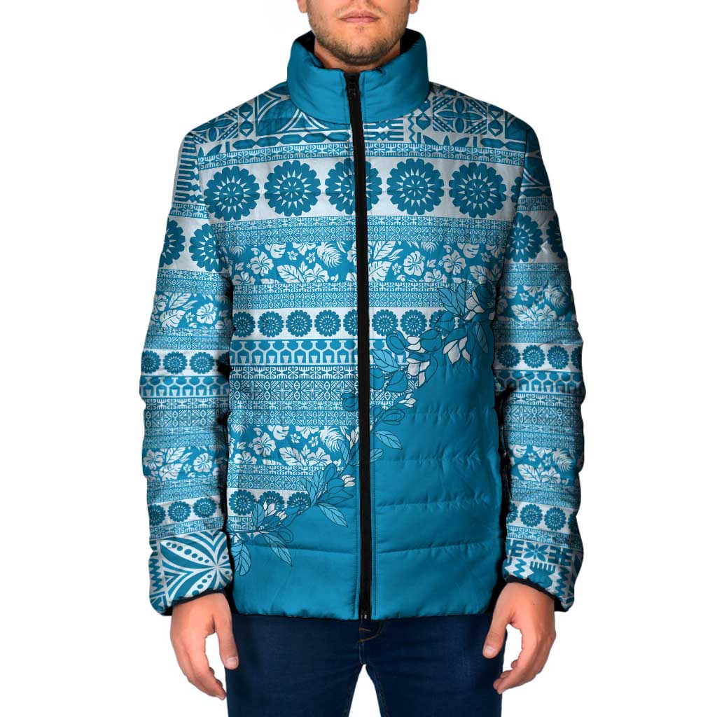 Fiji Marau na Kerisimasi Padded Jacket Aqua Tagimoucia Tapa Masi Tribal LT9 Men Aqua - Polynesian Pride