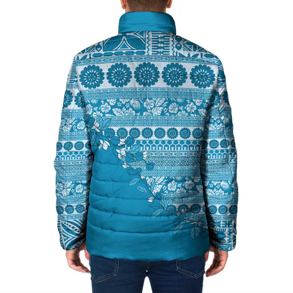 Fiji Marau na Kerisimasi Padded Jacket Aqua Tagimoucia Tapa Masi Tribal LT9 - Polynesian Pride