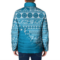 Fiji Marau na Kerisimasi Padded Jacket Aqua Tagimoucia Tapa Masi Tribal LT9 - Polynesian Pride