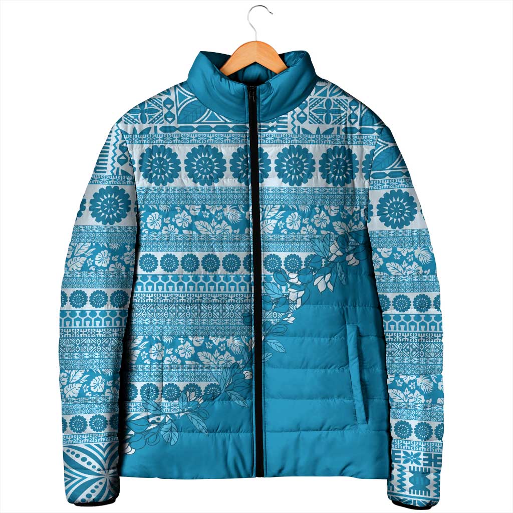 Fiji Marau na Kerisimasi Padded Jacket Aqua Tagimoucia Tapa Masi Tribal LT9 - Polynesian Pride