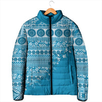 Fiji Marau na Kerisimasi Padded Jacket Aqua Tagimoucia Tapa Masi Tribal LT9 - Polynesian Pride