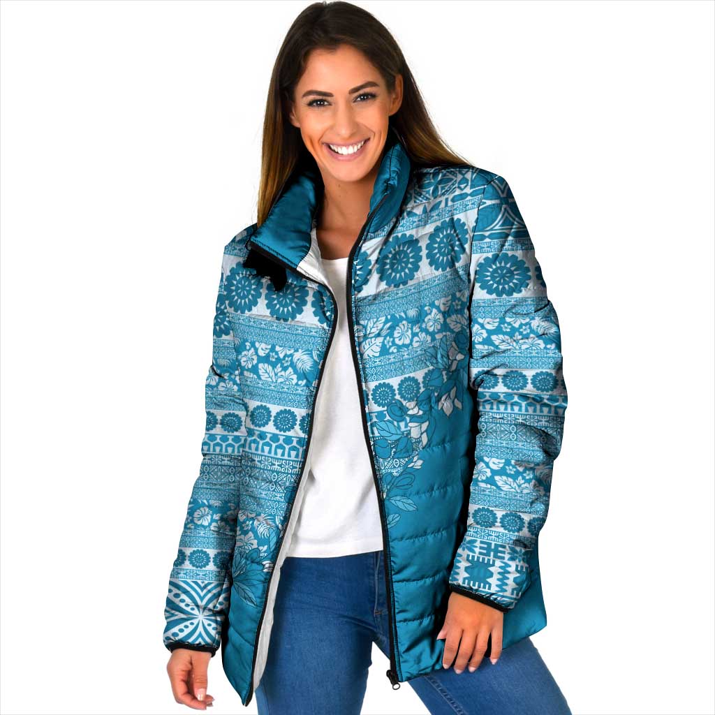 Fiji Marau na Kerisimasi Padded Jacket Aqua Tagimoucia Tapa Masi Tribal LT9 Women Aqua - Polynesian Pride