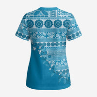 Fiji Marau na Kerisimasi Scrub Top Aqua Tagimoucia Tapa Masi Tribal LT9 - Polynesian Pride
