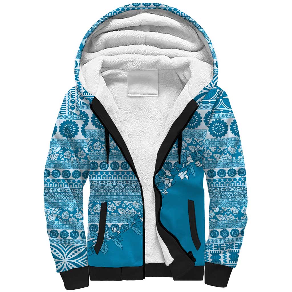 Fiji Marau na Kerisimasi Sherpa Hoodie Aqua Tagimoucia Tapa Masi Tribal - Polynesian Pride