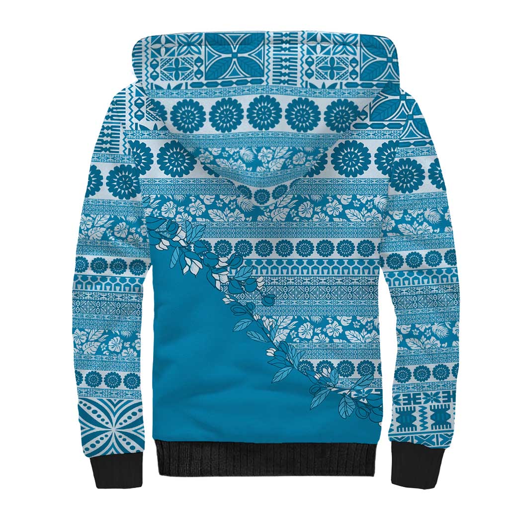 Fiji Marau na Kerisimasi Sherpa Hoodie Aqua Tagimoucia Tapa Masi Tribal - Polynesian Pride