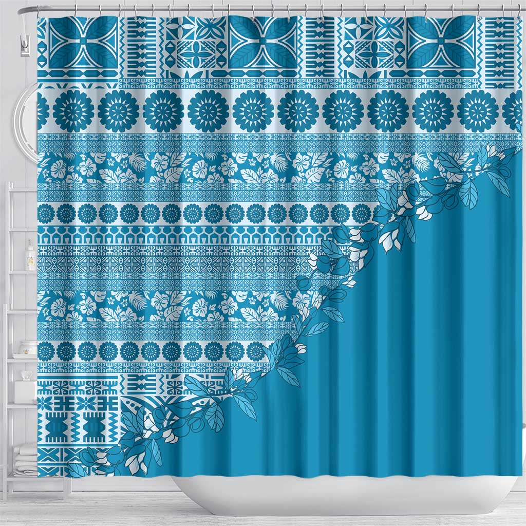 Fiji Marau na Kerisimasi Shower Curtain Aqua Tagimoucia Tapa Masi Tribal - Polynesian Pride