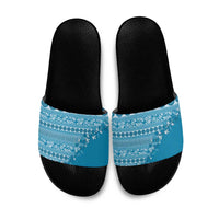 Fiji Marau na Kerisimasi Slide Sandals Aqua Tagimoucia Tapa Masi Tribal - Polynesian Pride