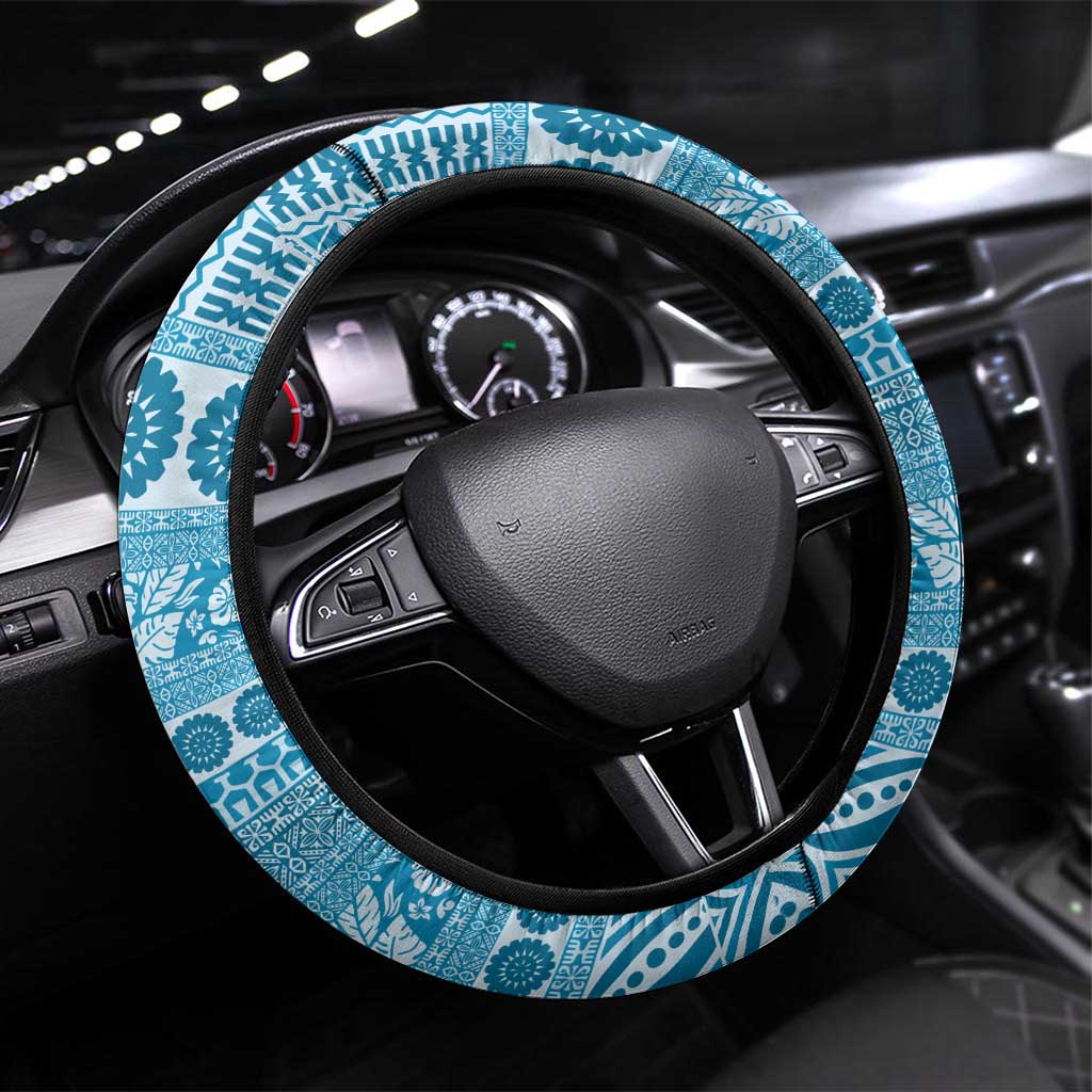 Fiji Marau na Kerisimasi Steering Wheel Cover Aqua Tagimoucia Tapa Masi Tribal LT9 Universal Fit Aqua - Polynesian Pride