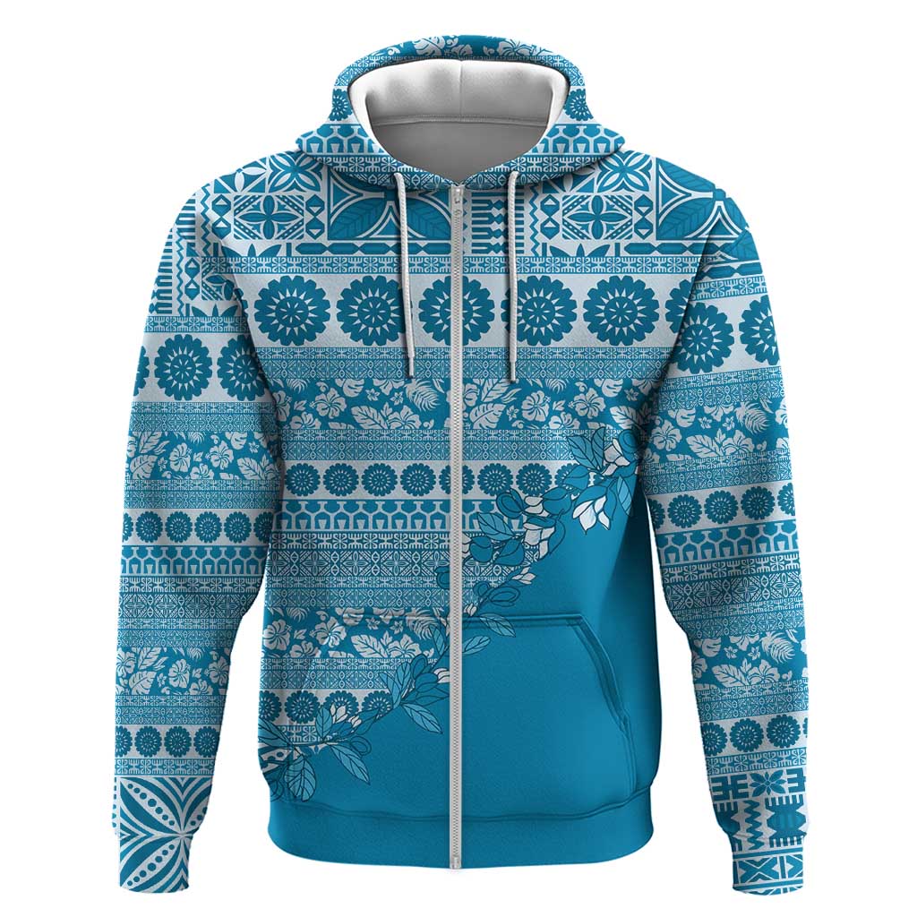 Fiji Marau na Kerisimasi Zip Hoodie Aqua Tagimoucia Tapa Masi Tribal LT9 Zip Hoodie Aqua - Polynesian Pride