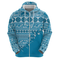 Fiji Marau na Kerisimasi Zip Hoodie Aqua Tagimoucia Tapa Masi Tribal - Polynesian Pride