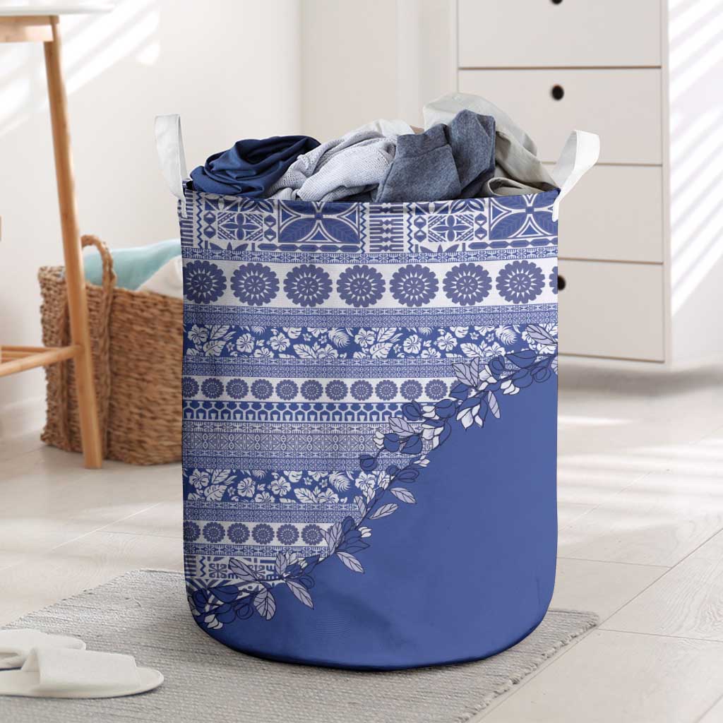 Fiji Marau na Kerisimasi Laundry Basket Blue Tagimoucia Tapa Masi Tribal LT9 Blue - Polynesian Pride