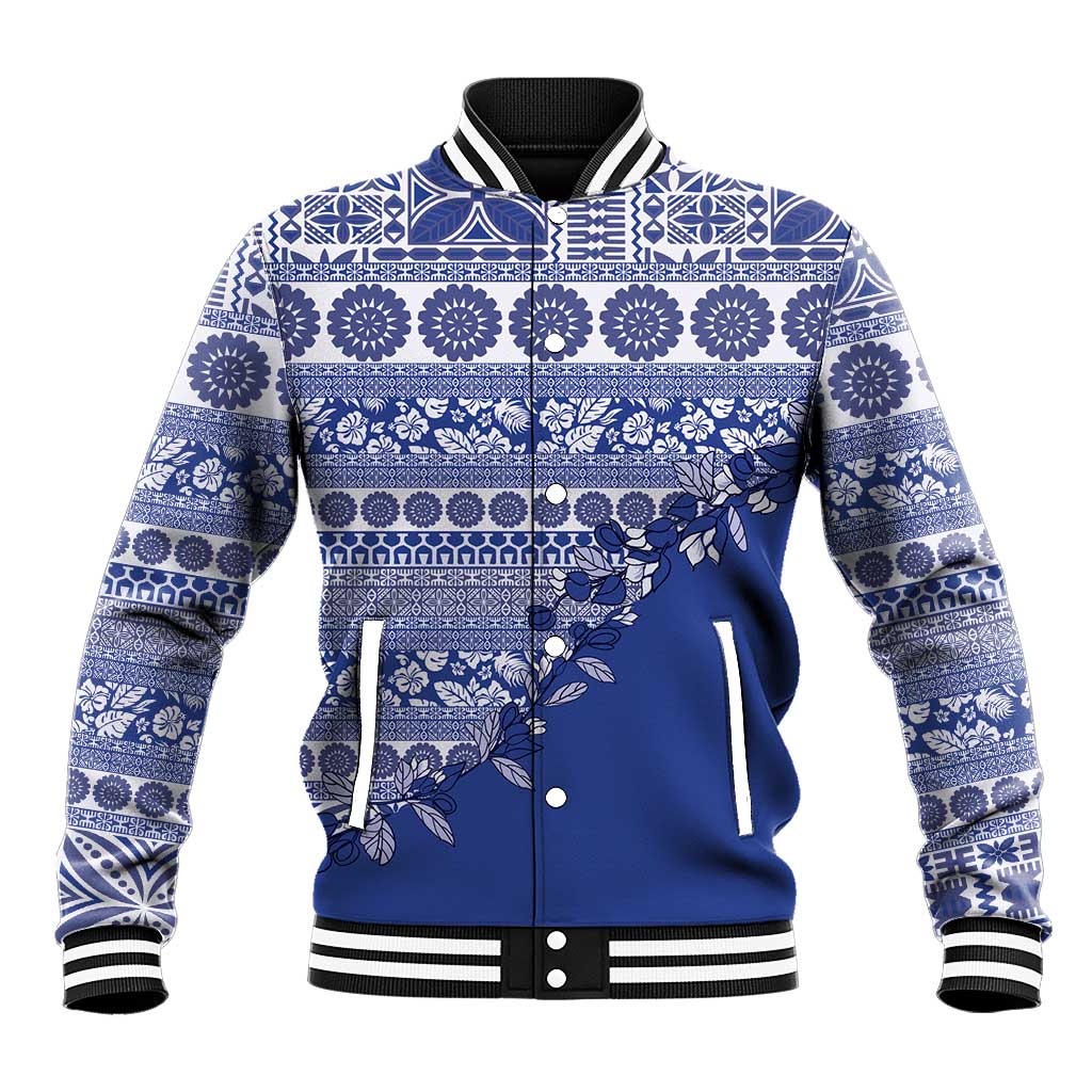 Fiji Marau na Kerisimasi Baseball Jacket Blue Tagimoucia Tapa Masi Tribal LT9 Unisex Blue - Polynesian Pride