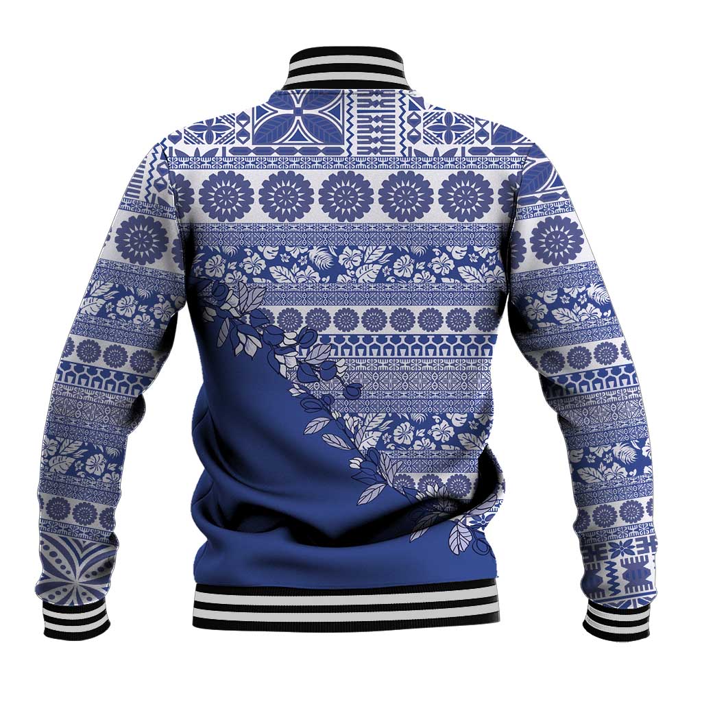 Fiji Marau na Kerisimasi Baseball Jacket Blue Tagimoucia Tapa Masi Tribal LT9 - Polynesian Pride