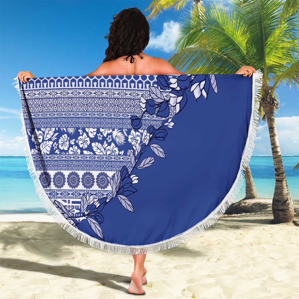 Fiji Marau na Kerisimasi Beach Blanket Blue Tagimoucia Tapa Masi Tribal - Polynesian Pride
