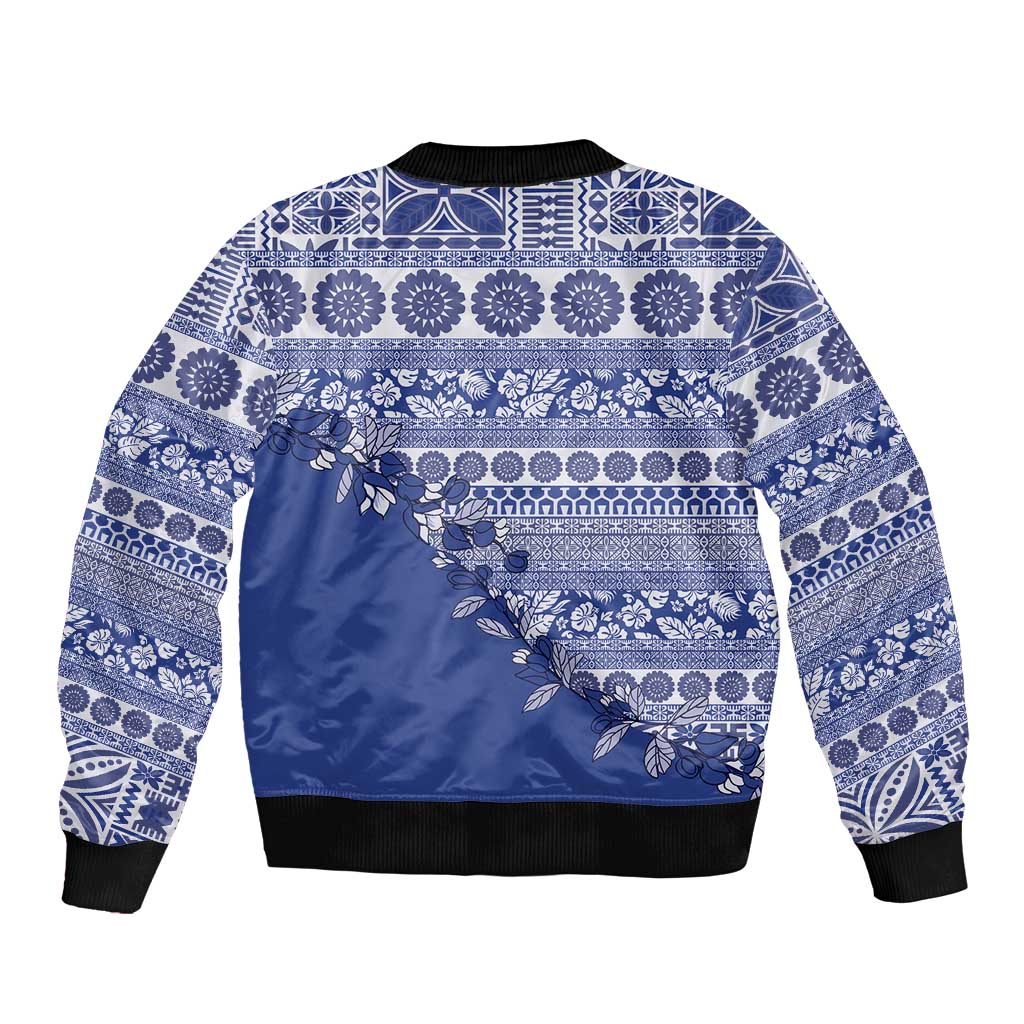 Fiji Marau na Kerisimasi Bomber Jacket Blue Tagimoucia Tapa Masi Tribal LT9 - Polynesian Pride