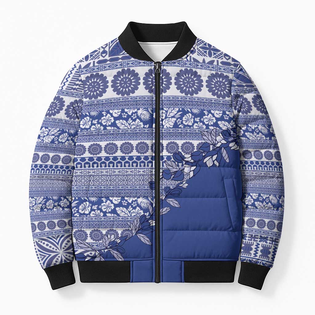 Fiji Marau na Kerisimasi Bomber Puffer Jacket Blue Tagimoucia Tapa Masi Tribal LT9 Unisex Blue - Polynesian Pride
