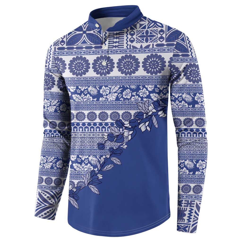 Fiji Marau na Kerisimasi Button Sweatshirt Blue Tagimoucia Tapa Masi Tribal LT9 - Polynesian Pride