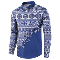 Fiji Marau na Kerisimasi Button Sweatshirt Blue Tagimoucia Tapa Masi Tribal LT9 - Polynesian Pride