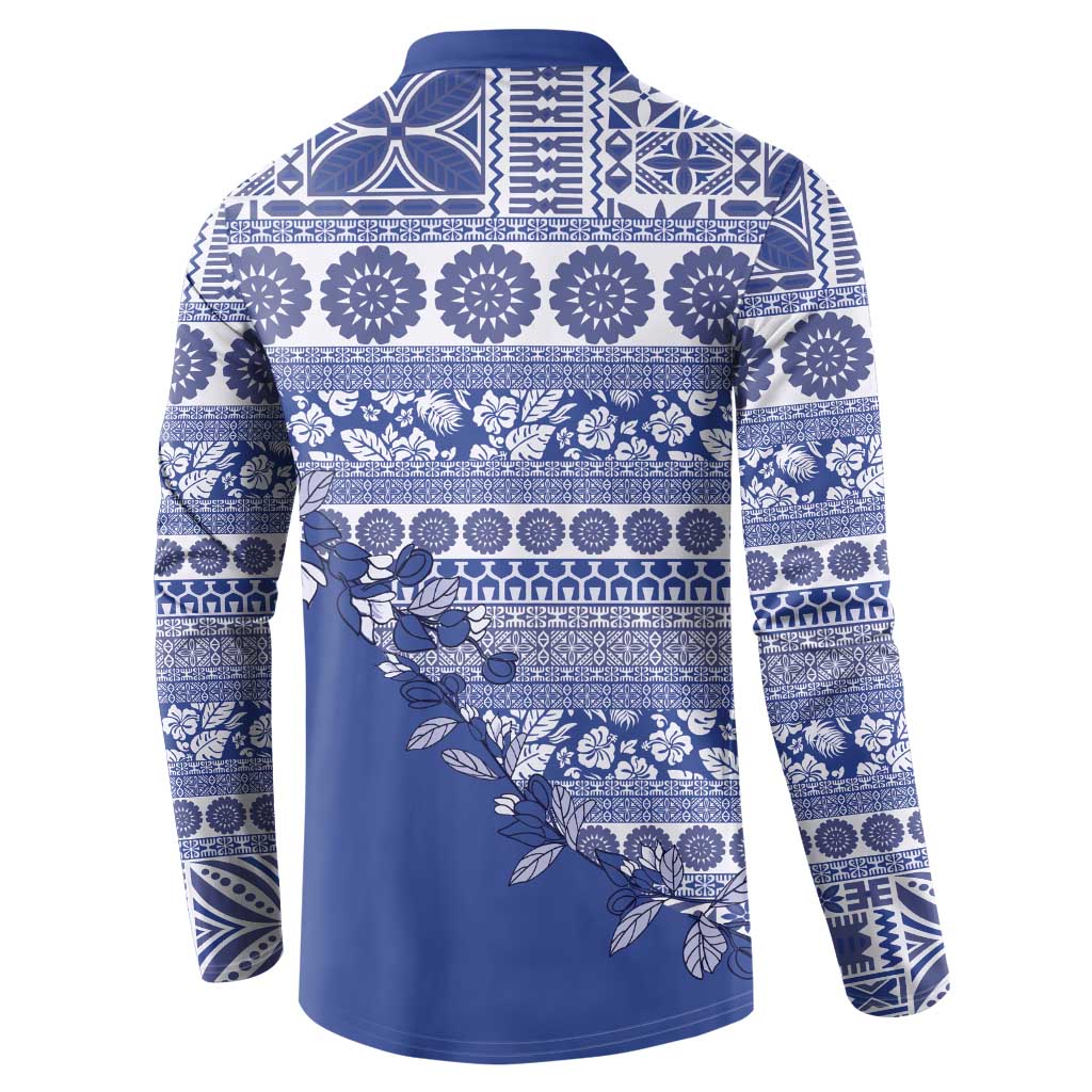 Fiji Marau na Kerisimasi Button Sweatshirt Blue Tagimoucia Tapa Masi Tribal LT9 - Polynesian Pride