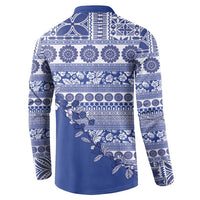 Fiji Marau na Kerisimasi Button Sweatshirt Blue Tagimoucia Tapa Masi Tribal LT9 - Polynesian Pride