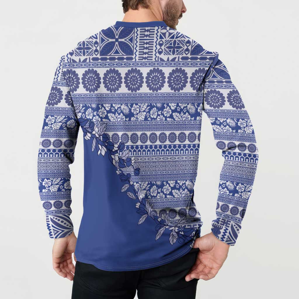 Fiji Marau na Kerisimasi Button Sweatshirt Blue Tagimoucia Tapa Masi Tribal LT9 - Polynesian Pride