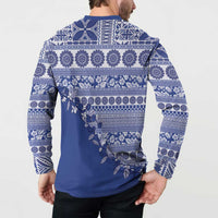 Fiji Marau na Kerisimasi Button Sweatshirt Blue Tagimoucia Tapa Masi Tribal LT9 - Polynesian Pride