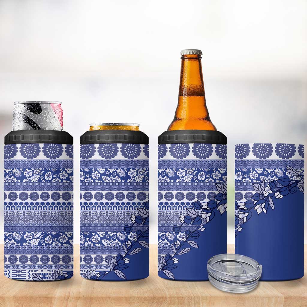 Fiji Marau na Kerisimasi 4 in 1 Can Cooler Tumbler Blue Tagimoucia Tapa Masi Tribal - Polynesian Pride